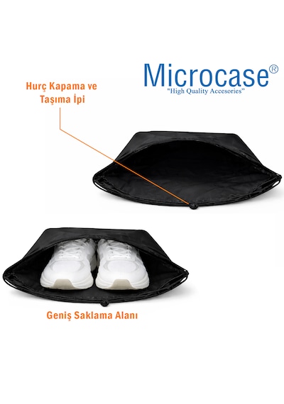 Microcase Su Geçirmez İpli Ayakkabı Eşya Düzenleyici Seyahat Çantası Hurç 44,5x34 Cm 5 Adet Al5504 Siyah