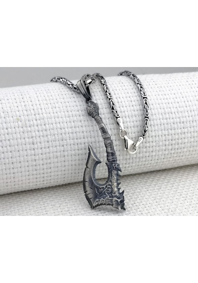 Takıhan Viking İskandinav Savaşcı Baltası Kral Zincirli Üç Boyutlu 925 Ayar Gümüş Kolye