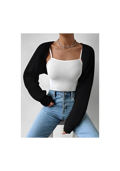 Moibody Triko Örgü Reglan Kol Bolero Hırka Kore Tarzı 4 Mevsim Siyah Siyah