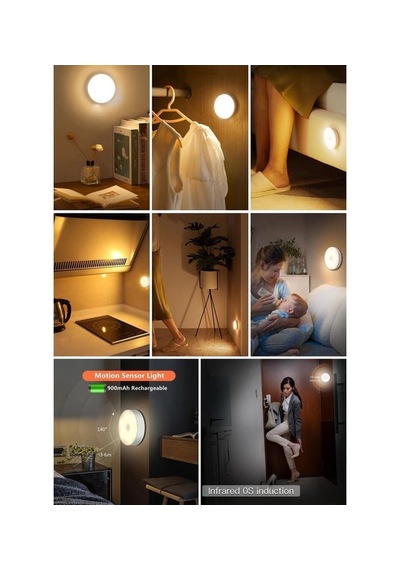 2 Adet Usb Şarjlı Akıllı Hareket Sensörlü Kablosuz Spot Led Lamba