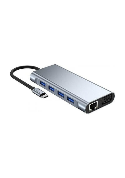 Type C Hub 11 İn 1 Usb C Docking Station 4k Hdmı,vga,type C Pd,usb3.0,rj45 Ethernet,sd/tf Aux Pc Uyumlu Adaptör Çoklay