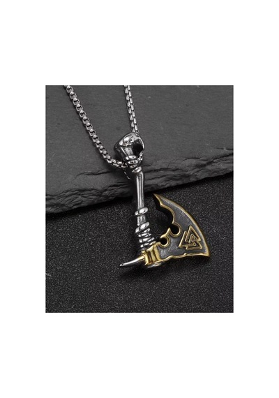 Lunarie Valknut Sembollü Viking Baltası Kolye Gümüş