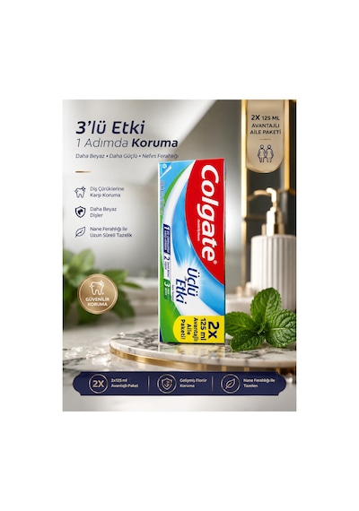 Üçlü Etki Diş Macunu 2x125 Ml Aile Paketi Florürlü Çürük Karşıtı Koruma Beyazlatıcı Naneli Ferahlık