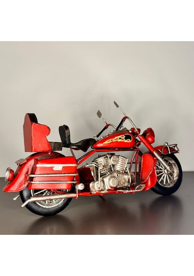Kırmızı Alev Motifli El Yapımı Metal Motosiklet Biblo 25 Cm
