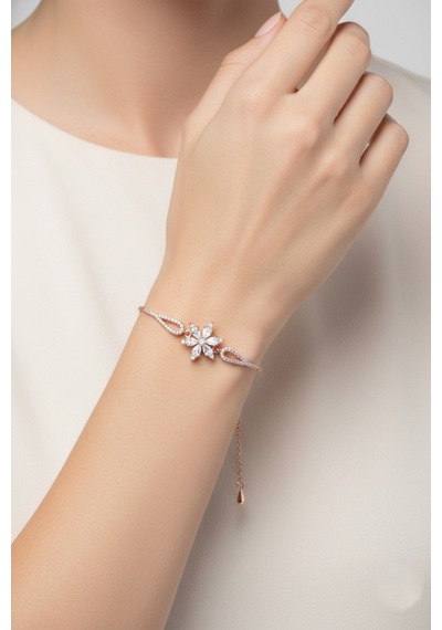 Çekirdekjewelry 925 Ayar Gümüş Lotus Çiçeği Bileklik Pembe