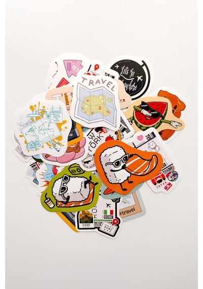 Tatil Ve Seyahat Temalı Sticker Paketi 30 Parça Su Geçirmez Travel Valiz Laptop Termos Telefon Etiket Seti Diğer