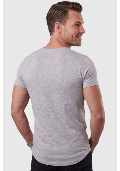 Rizzup Gri Erkek Slim Fit Derin V Yaka Basic Tişört %90 Pamuk Likralı Asimetrik Kesim 2602265
