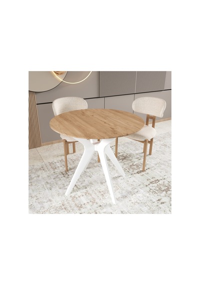 Freya Yemek Masası, 90x90 Yemek Masası, Yuvarlak Yemek Masası Meşe
