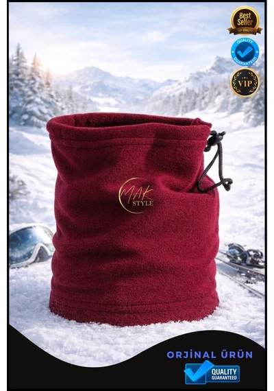 Overpet Yetişkin Polar Boyunluk Ayarlanabilir, Çok Amaçlı Boyunluk & Bere Bordo
