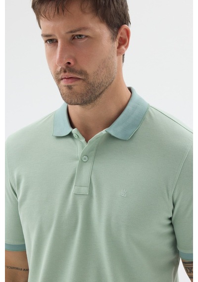 Yeşil Polo Yaka Pike Kısa Kol Slim Fit %100 Pamuk Tişört 1011260171