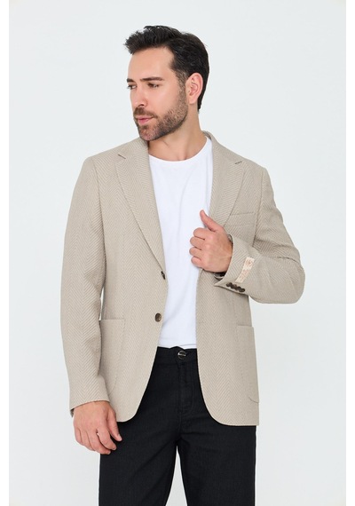 Bej Mono Yaka Regular Fit Erkek Spor Ceket