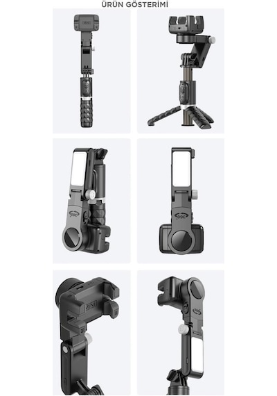 Q18 Siyah Gimball Led Işıklı Kumandalı Çok Amaçlı Tripod Selfie Çubuğu