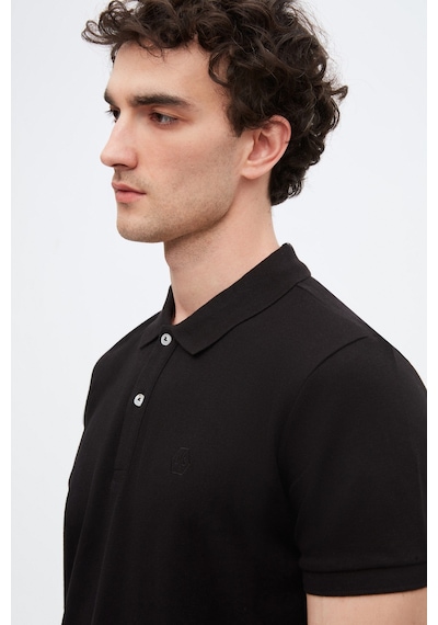 D's Damat Ds Damat Regular Fit Siyah Pike Dokulu %100 Pamuk Kıvrılmaz Polo Yaka Nakışlı T-shirt 4HC14ORT51000 Siyah