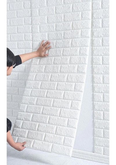 Kendinden Yapışkanlı Beyaz Tuğla Desen 3d Duvar Kağıdı Paneli Tek Parça 70x500 Cm