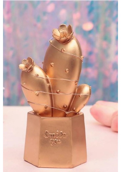 Led Işıklı Sevimli Kaktüs Dekoratif Masa Lambası Mini Biblo Gece Lambası Gold Belirtilmemis