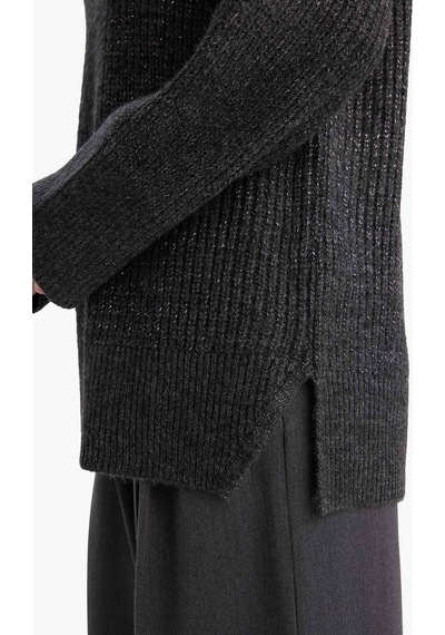 Defacto Loose Fit Bisiklet Yaka Simli Kumaş Triko Kazak Tunik G3626ax25wnar168 Antrasit-ar168