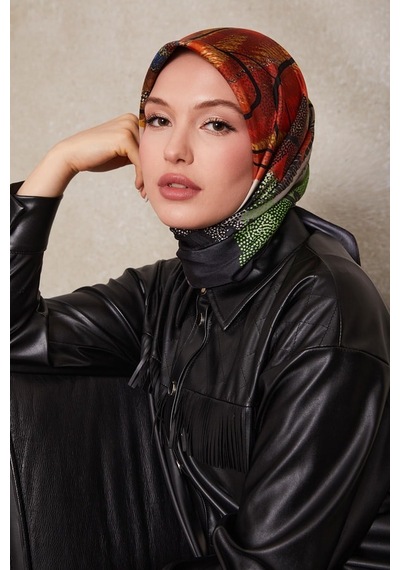 Levidor Karmaşık Desen Twill İpek Eşarp-0915 Siyah