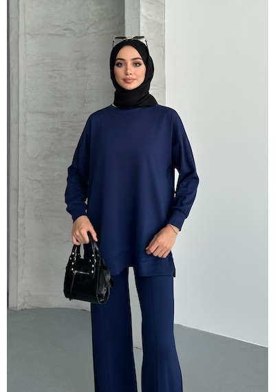 Feela Moda Kadın Modal Penye Oversize Tesettür Tunik Takım 2020 Lacivert