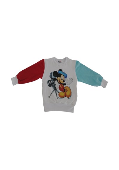 Berselüx Miki Baskılı Kız-Erkek Çocuk Uzunkollu Sweatshirt/Sweat. Beyaz