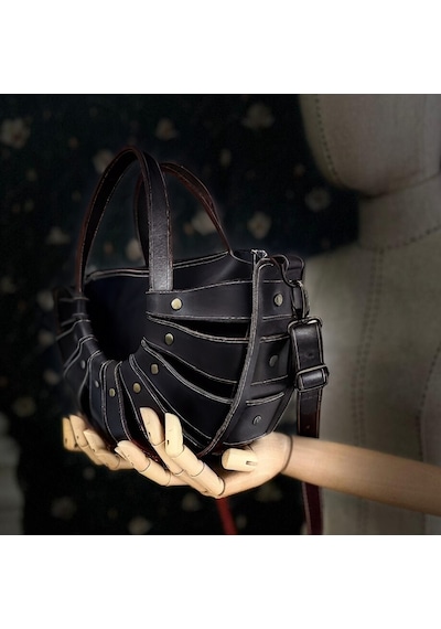 Carıdea El Yapımı Hakiki Deri Bayan Çanta, Clutch, El Omuz Çantası V93 Siyah