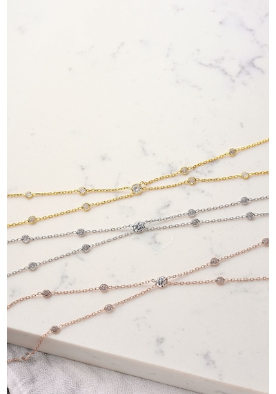 Queen Silver Jewelry 925 Ayar Gümüş, Zirkon Taşlı, X Model Vücut Zinciri Altın