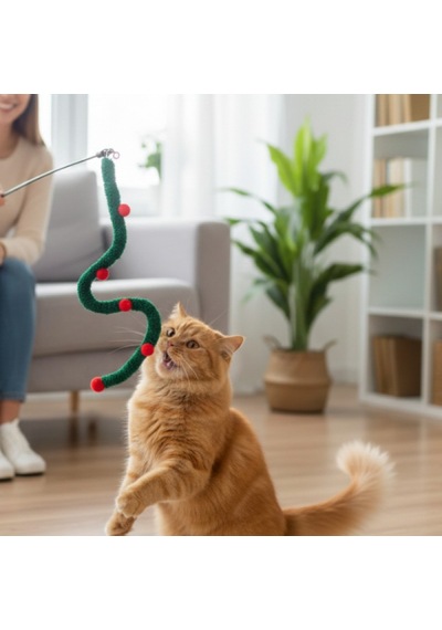 Süs Tasarımlı Kedi Oltası Zilli Ve Renkli Kedi Oyuncağı İnteraktif Av Oyun Oltası