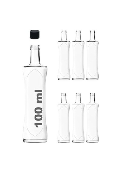 100 Ml Şeffaf Piramit Sosluk 100 Cc Kapaklı Kavisli Cam Şişe 6 Adet Siyah Plastik