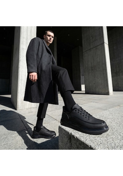 Daytex 2220 Togga - İçi Dışı Hakiki Dana Derisi İnce Rugan Şeritli İthal Air Tabanlı Ortopedik Siyah Erkek Casual Sneaker
