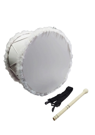 Kına Davulu Kırmızı Ledli Pilsiz Beyaz Tüylü 50cm