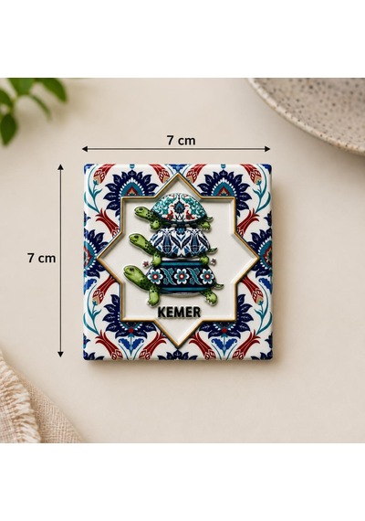 Magnet Kemer Kaplumbağa Desenli Dekoratif Buzdolabı Magneti 7x7 Cm