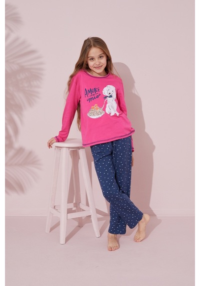 Siyah İnci Pamuklu Örme Pijama Takım 24241065 Fuşya