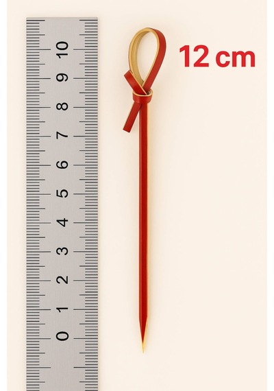 Düğümlü Kırmızı Bambu Kürdan 12 Cm, Şık Davet Ve Kokteyl Sunum Çubuğu 50 Li Paket