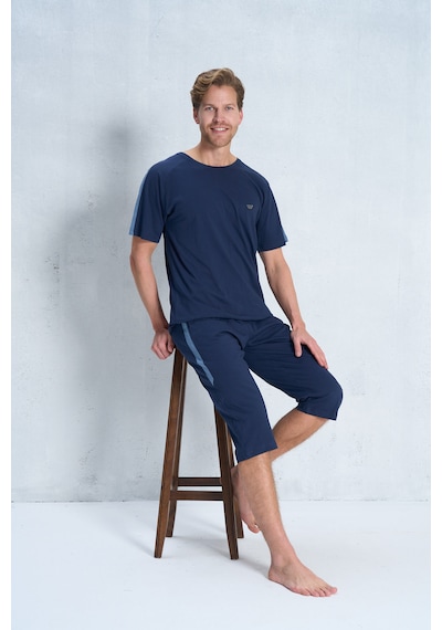 Over Sleep By Poleren Erkek Pijama Takımı Kapri & Bermuda Kısa Kol Lacivert