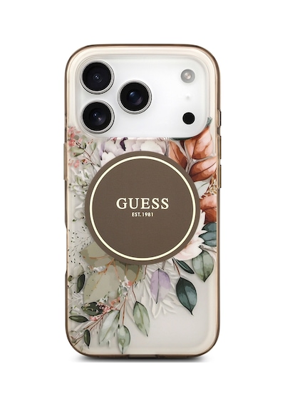 Apple Uyumlu iPhone 17 Pro Kılıf Guess Lisanslı M-safe Şarj Özellikli Flower Tonal Circle Kapak Kahverengi Kahverengi