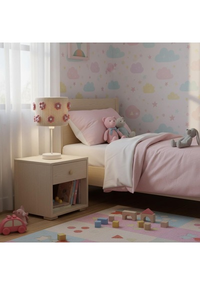 Elizim Home Lighting Makrome Papatyalı Abajur Beyaz - Pembe