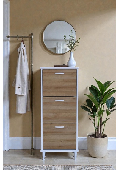 Eliusta Nefes Ayaklı 52 Cm Ayakkabılık Kapı Önü/antre 3 Düşer Kapaklı Meşe 52x127x26 Cm Ayakkabılık Meşe