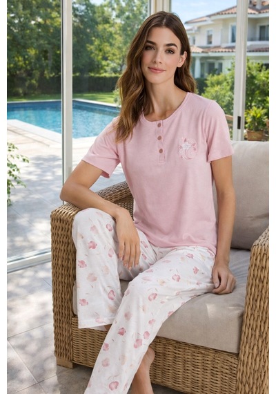 Remsa Kadın Penye Kısa Kol Pijama Takımı 3339 Pembe