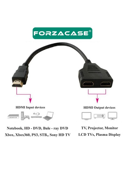 Forzacase 2 Port 4k Hdmı 1x2 Switch Ekran Monitör Splitter Çoğaltıcı Çoklayıcı Kablo 30cm - Fc1184