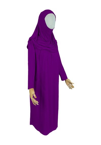 Pratik Tek Parça Organik Kız Çocuk Namaz Elbisesi Mor