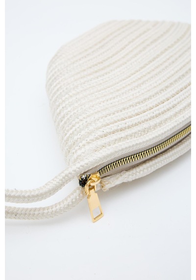 Shule Bags Rome Handmade Hasır Clutch Çanta Krem Krem