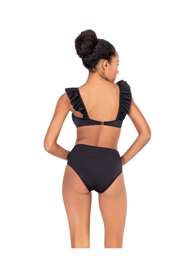 Endeep Kadın Yüksek Bel Fırfırlı Siyah Bikini Takımı