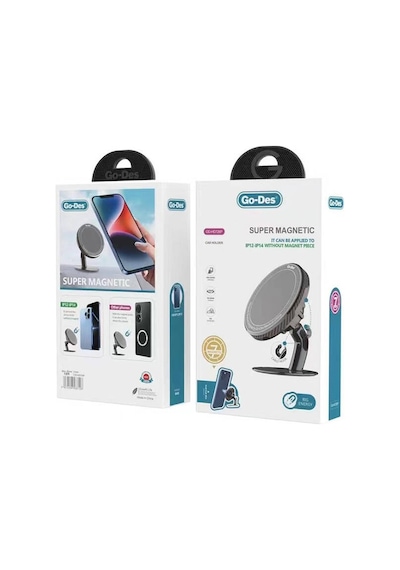 Süper Magnetik Araç Telefon Tutucu Go Des Gd-hd726p 360 Derece Yuvarlak Oynar Başlıklı Siyah