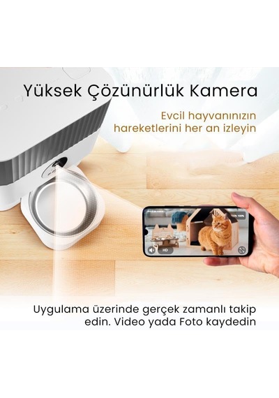 Catmax Pro Akıllı Otomatik Mama Kabı, 5l Kapasiteli, Wi-fi Kameralı, Sesli Komutlu, App Kontrollü, Çelik Kaseli
