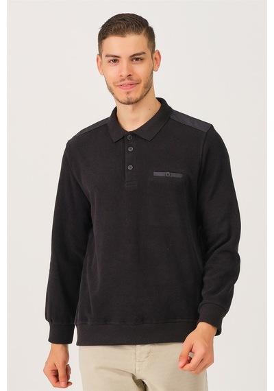 V2501 Dewberry Dıo Rıse Polo Yaka Erkek Sweatshırt-siyah Siyah