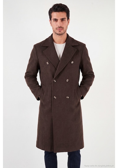 Buratti Loose Fit Kruvaze Yaka Uzun Astarlı Kaşe Kaban Erkek Kaban 681003 Kahve