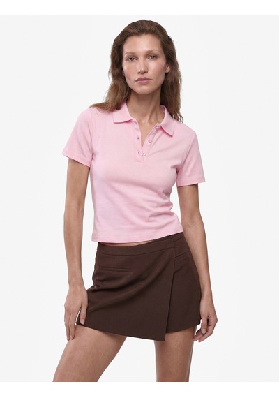 Koton Pamuklu Slim Fit Kısa Kollu Düğmeli Polo Yaka Tişört Pembe 6sak50482ek Gül