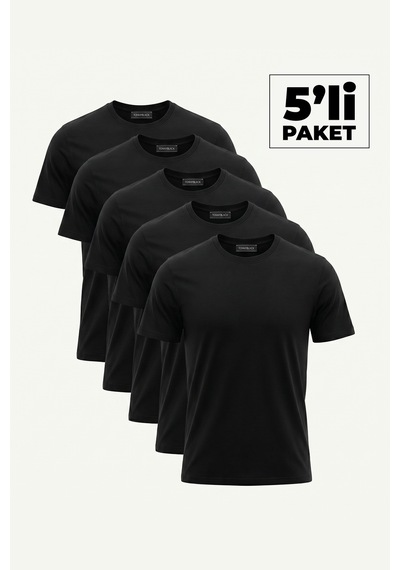 Tonny Black 5'li Paket %100 Pamuk Siyah T-shirt Erkek Siyah T-shirt Tbtshrt120