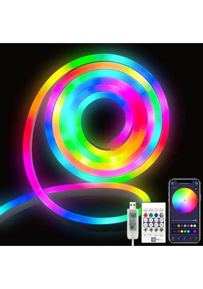 Neon Led Esnek Aydınlatma - Rgb Magıc Smart - 5 Metre Paket Ip67 - Uzaktan Kumanda + Uygulama