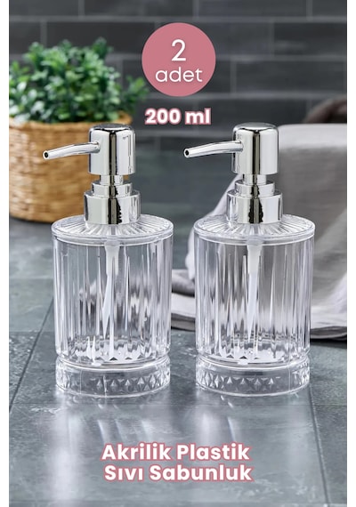 Grimorlife 2 Adet Akrilik Kristal Sıvı Sabunluk Mutfak Banyo Sabunluk Seti- 200 Ml Cam Değildir Şeffaf