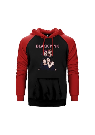 Blackpink Siluet Kırmızı Renk Reglan Kol Kapşonlu Sweatshirt Kırmızı